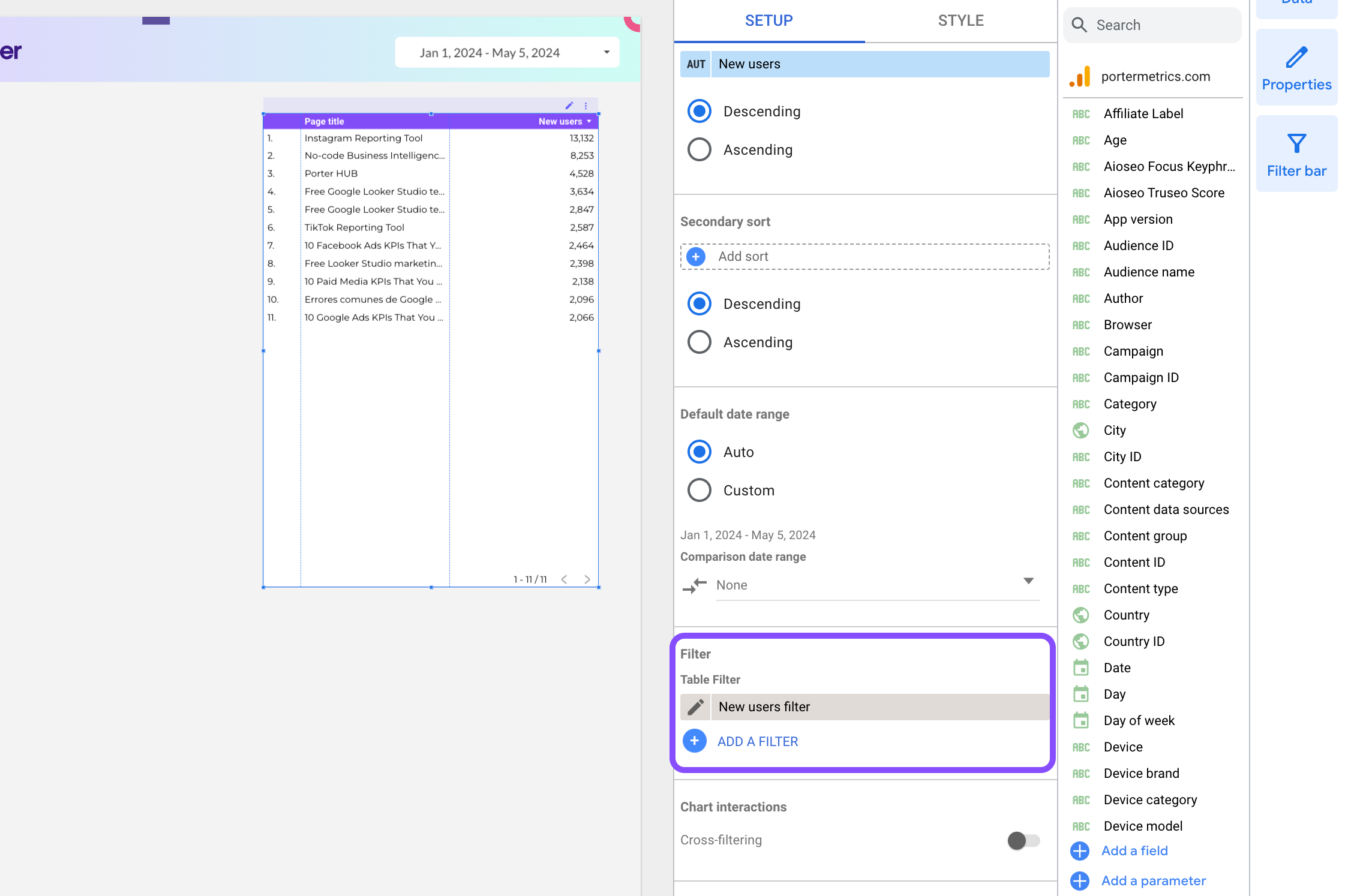 How To Create Filters On Google Data Studio-Filter by Metric Result