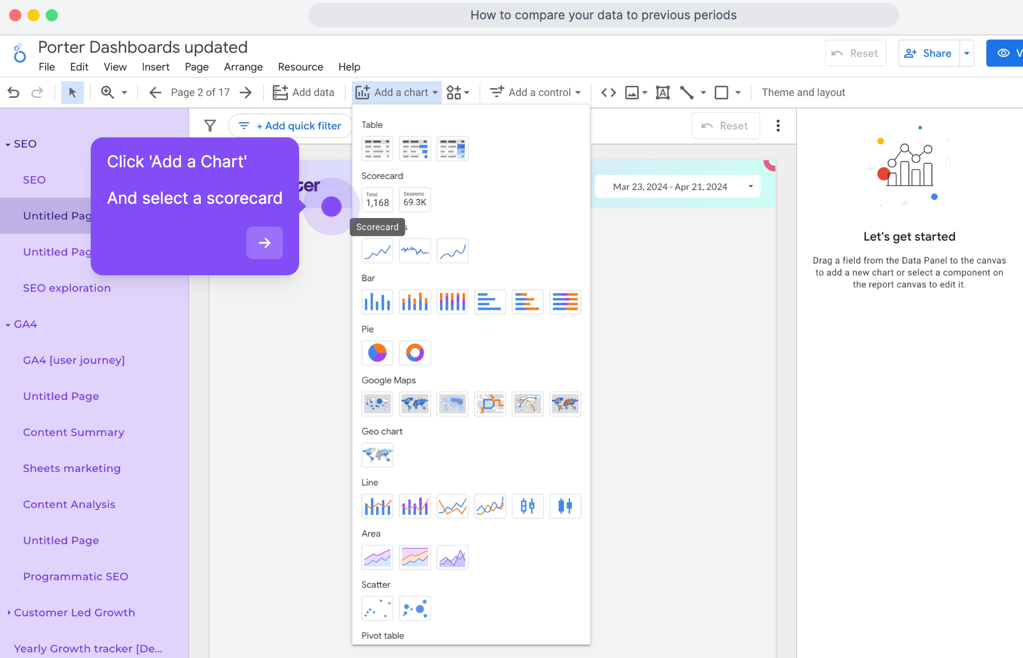 How to add a scorecard on Looker Studio