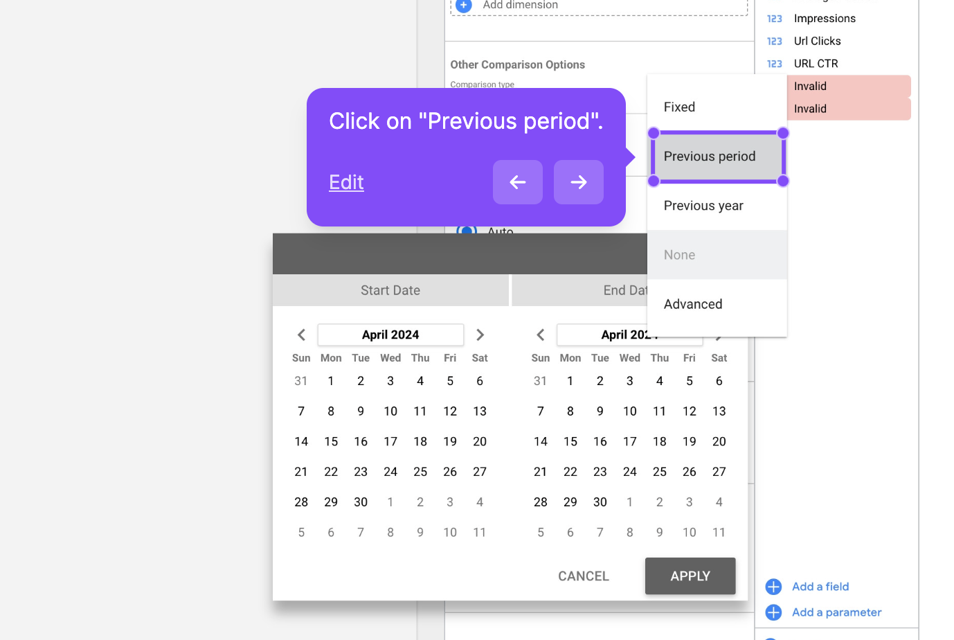 Compare your data with the previous period