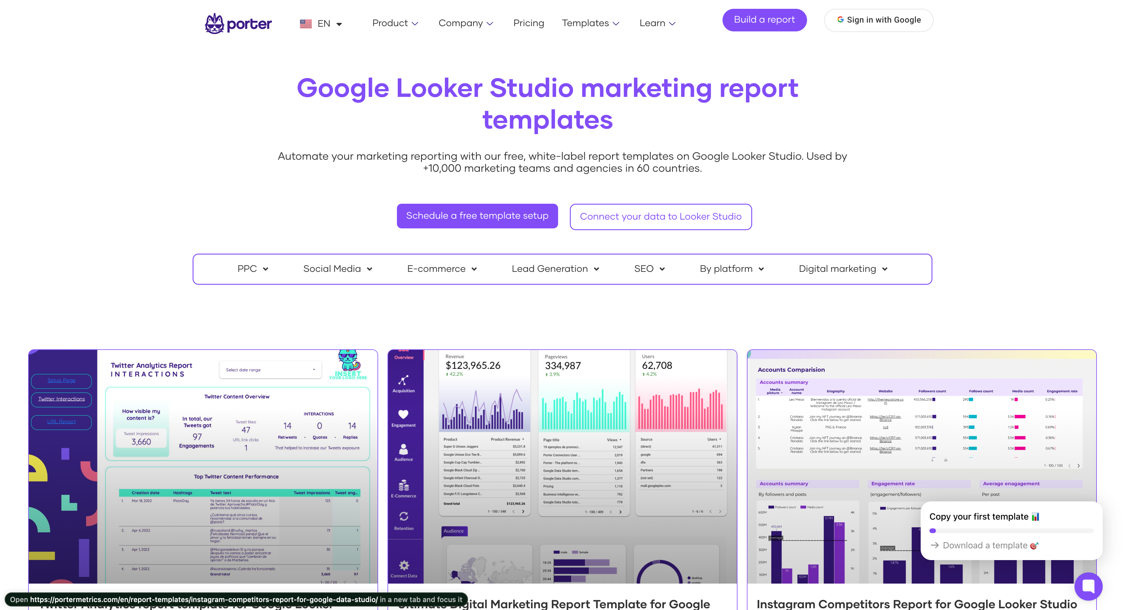 Looker Studio marketing report template gallery