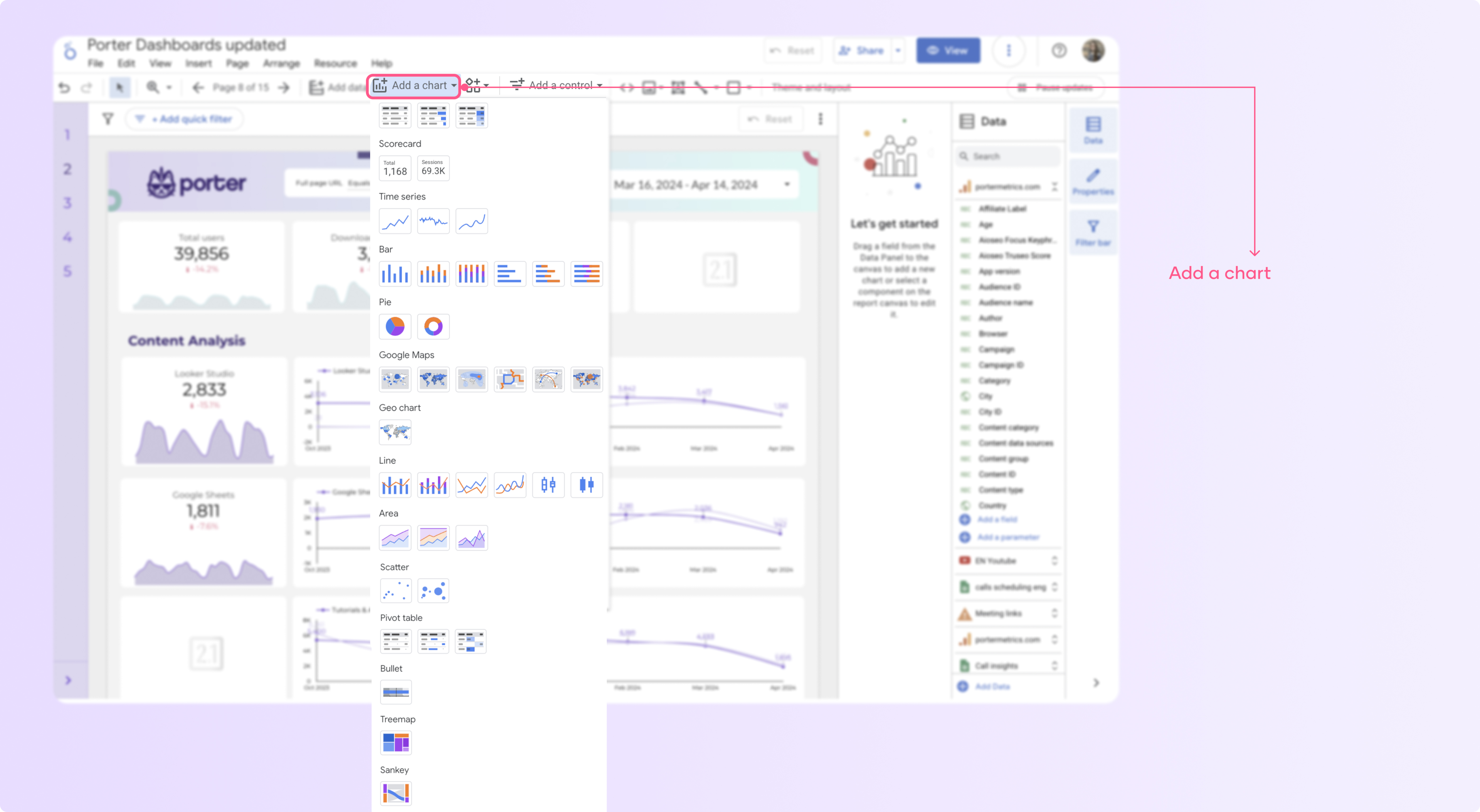 Como adicionar gráficos a um relatório do Looker Studio