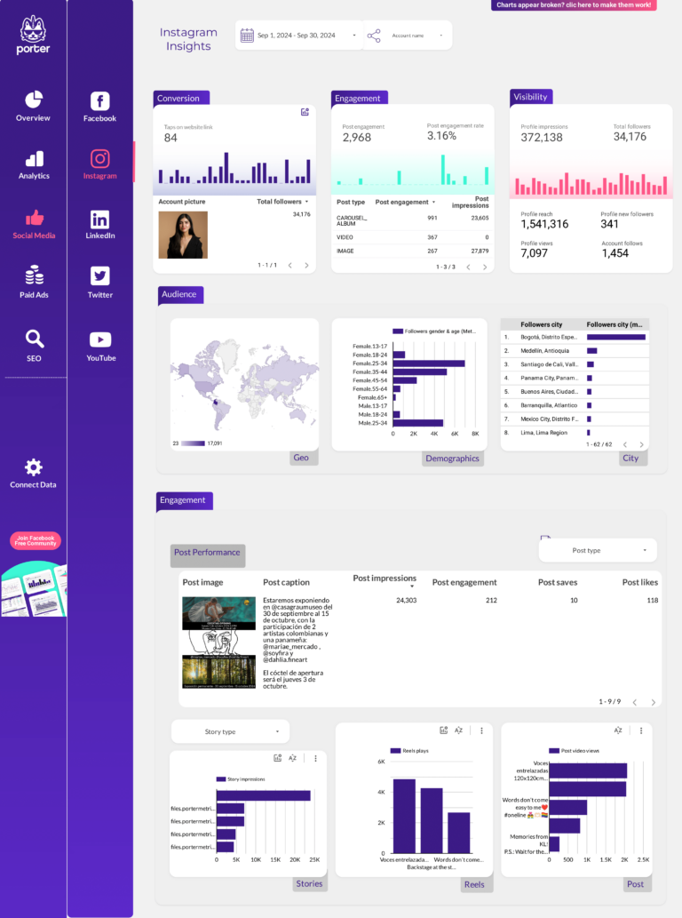 Social Media Client presentation Dashboard template on Looker Studio