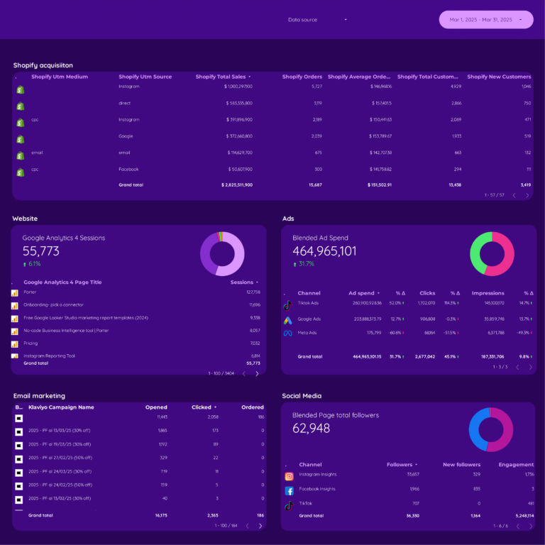 DTC Dashboard template on Looker Studio