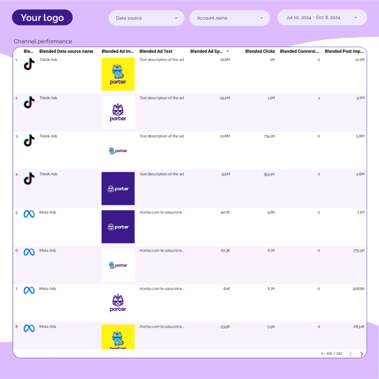 PPC Creative performance Dashboard template on Looker Studio