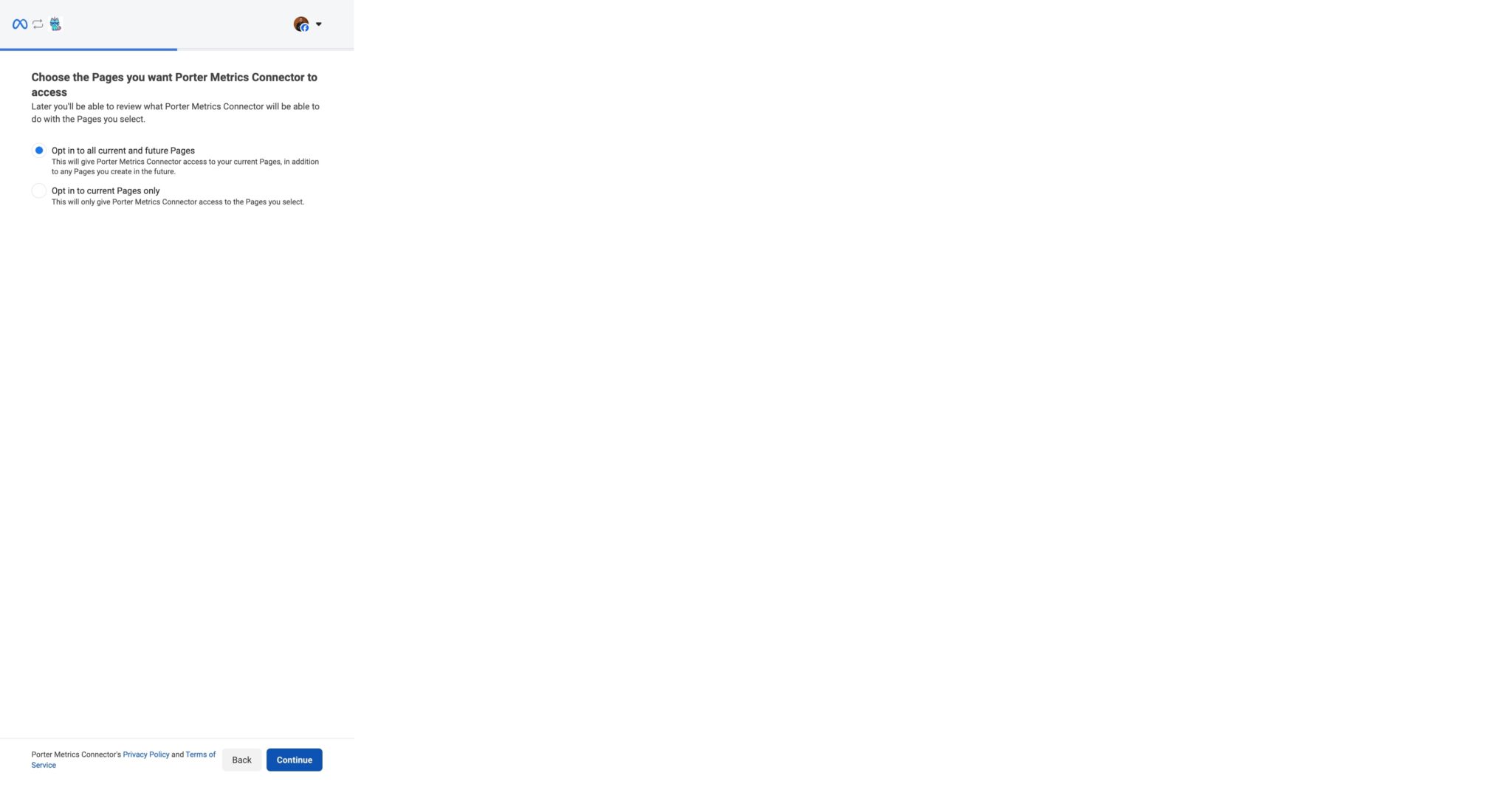 Connect and authorize your Facebook profile in Porter