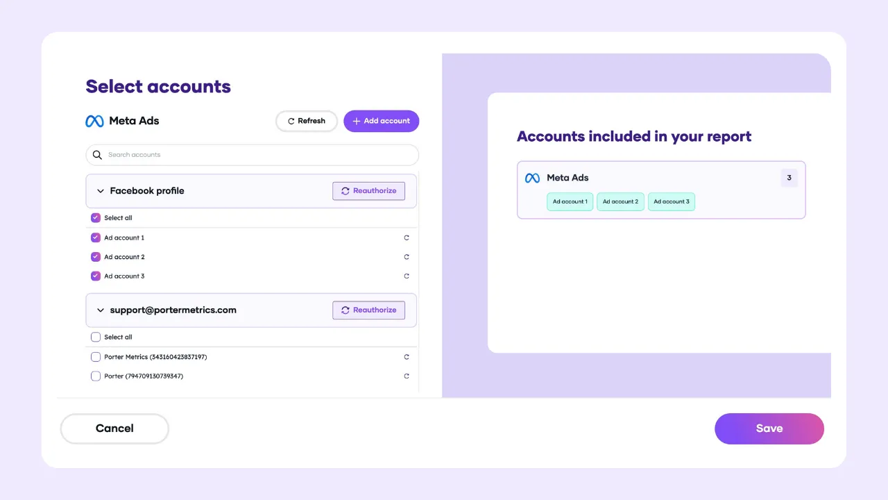 Select multiple accounts interface
