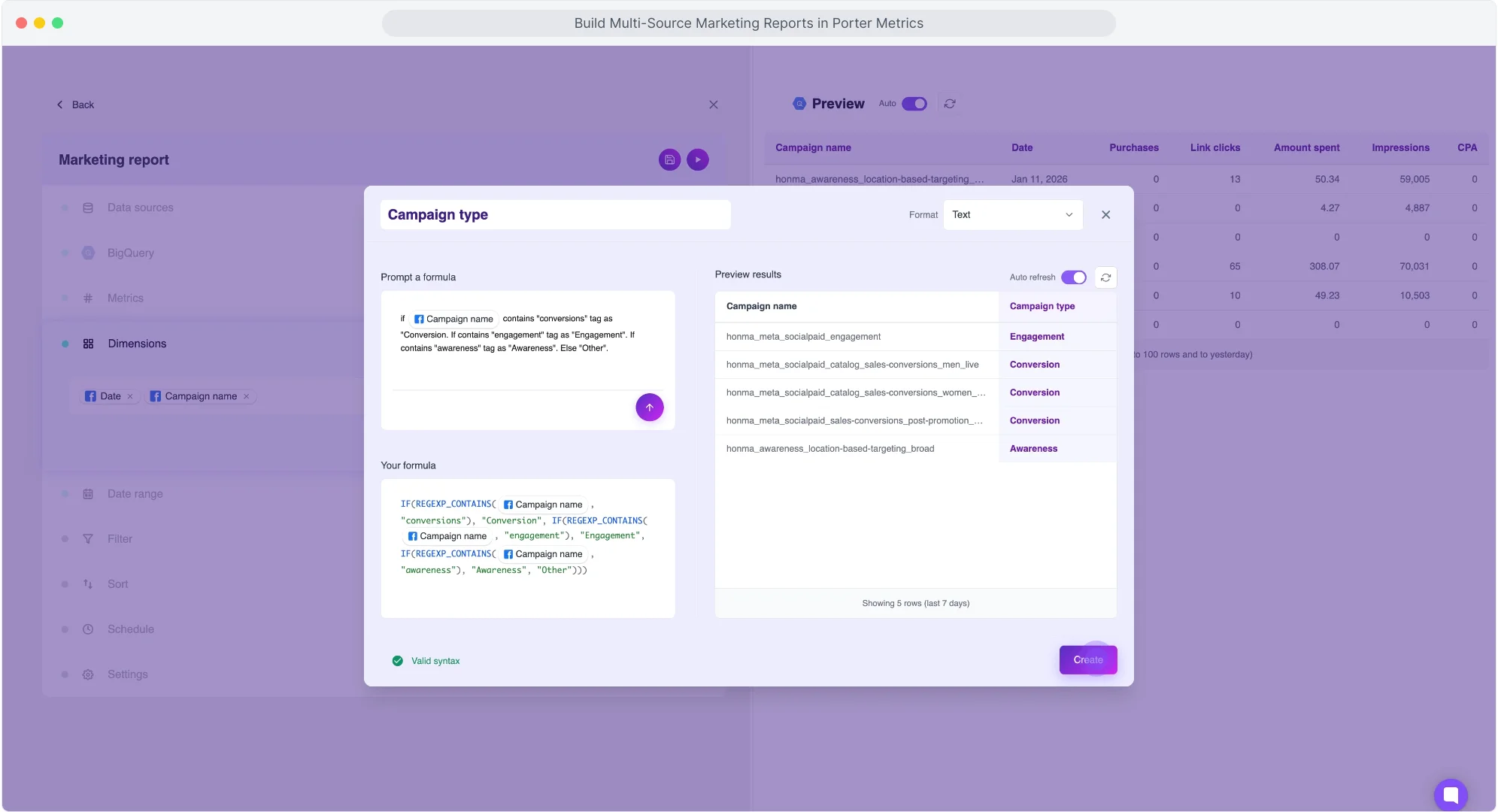 Interfaz para crear dimensiones personalizadas