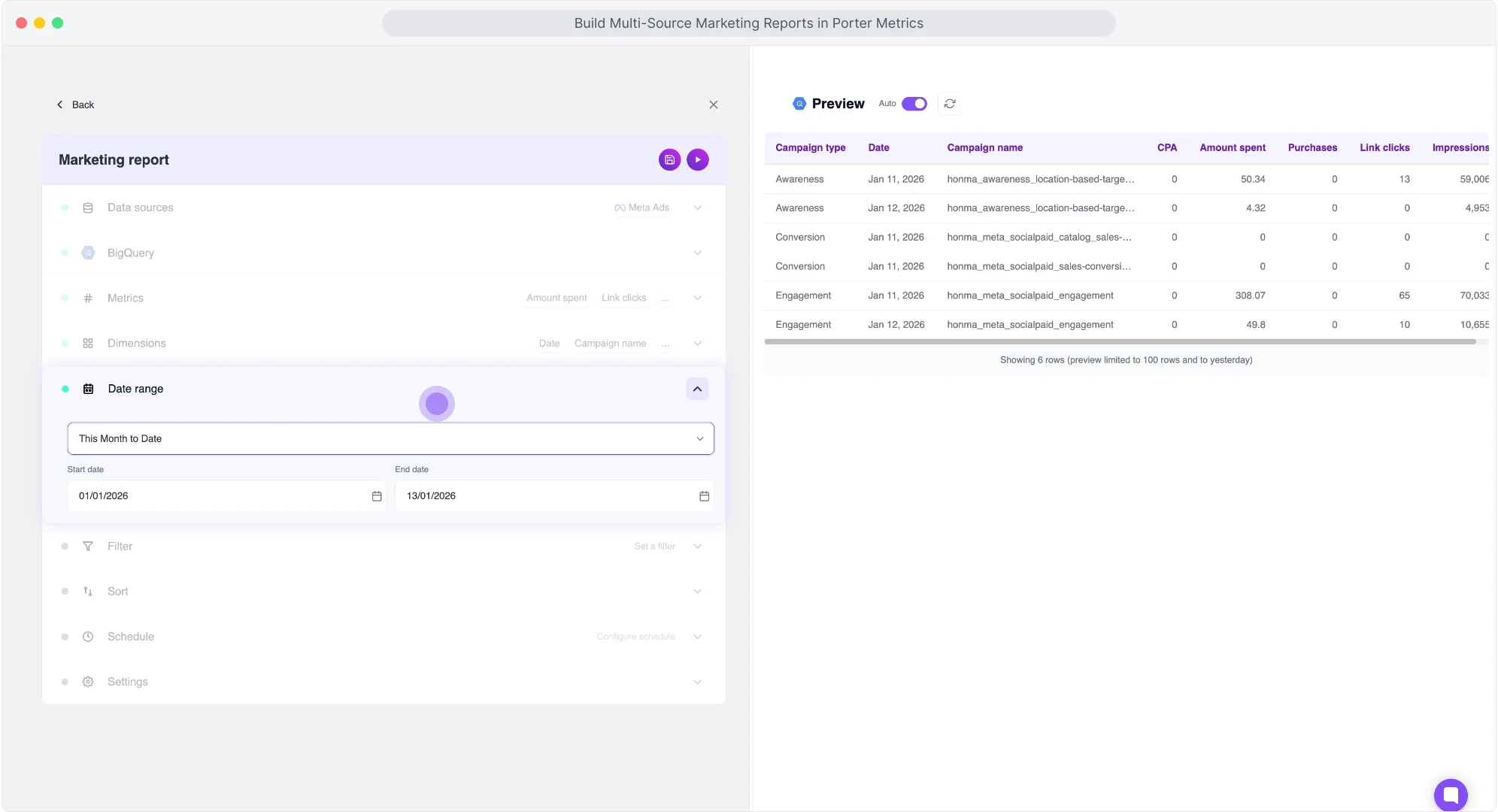 Interfaz para configurar un rango de fechas