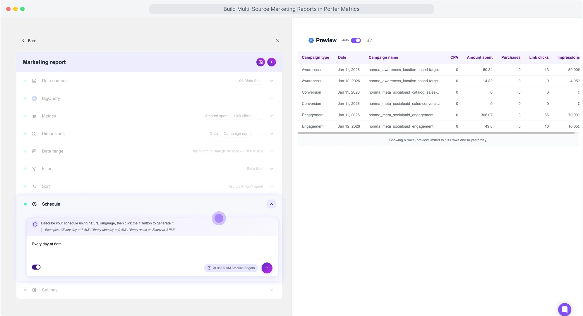 Interfaz para programar actualizaciones de datos con IA