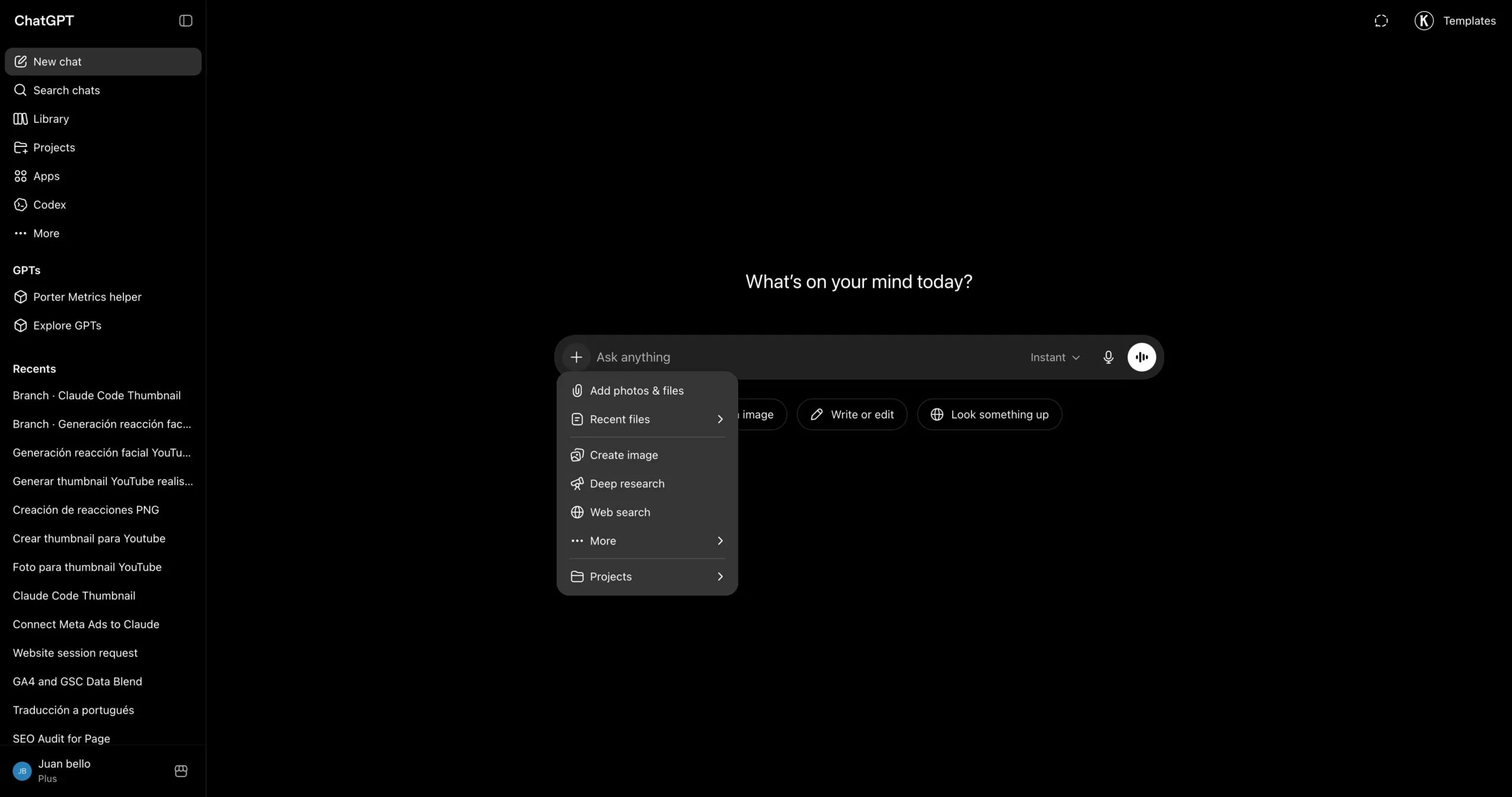 Open the plus menu in the ChatGPT composer to add an app