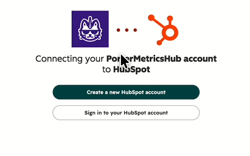 HubSpot screen for connecting your Porter Metrics Hub account to HubSpot