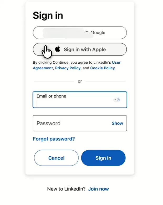 LinkedIn sign-in screen you see when you connect LinkedIn Pages to Porter