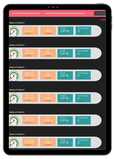 Reporte de Facebook Ads para Agencias data studio
